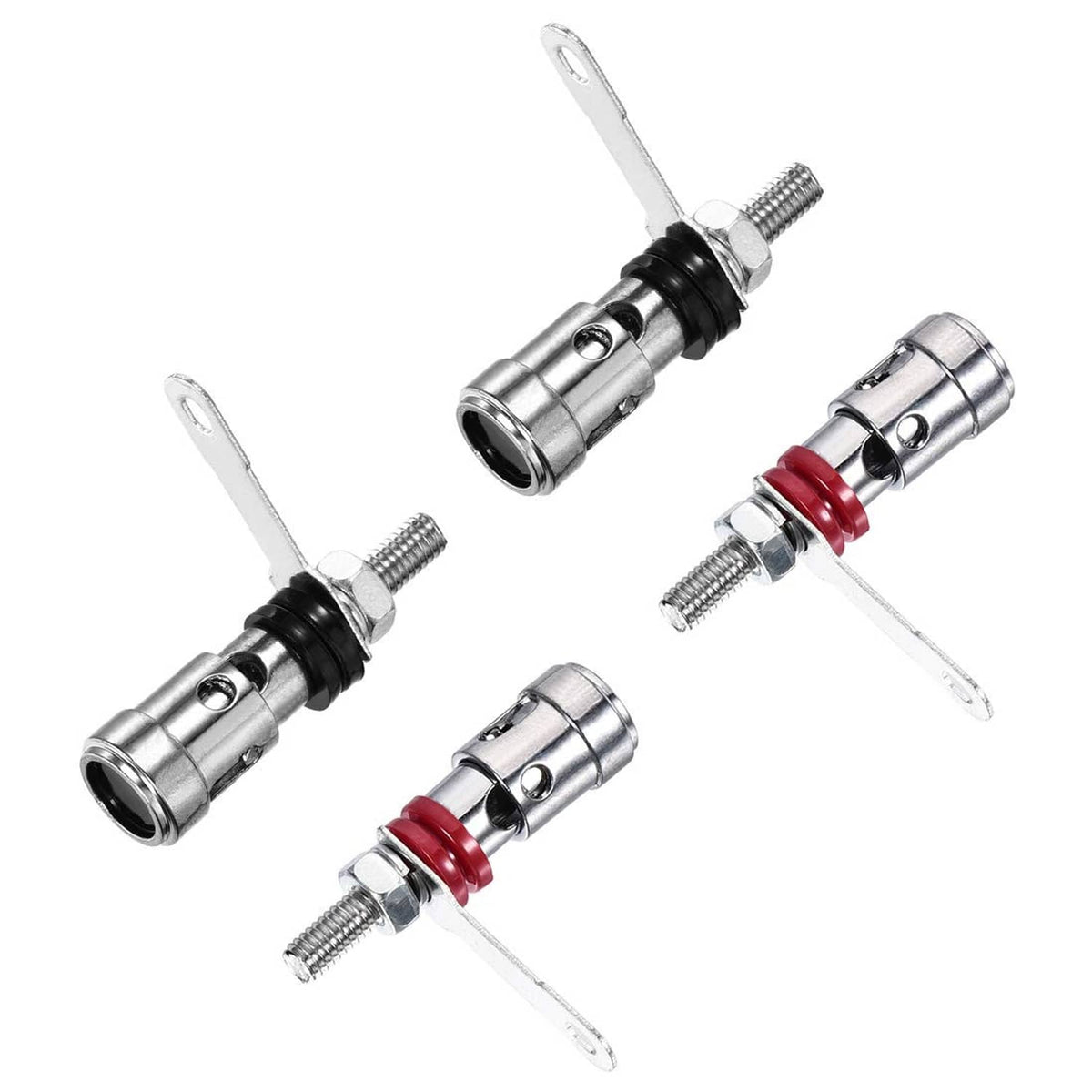 Amplifier binding post terminals set, silver metal with black and red insulators
