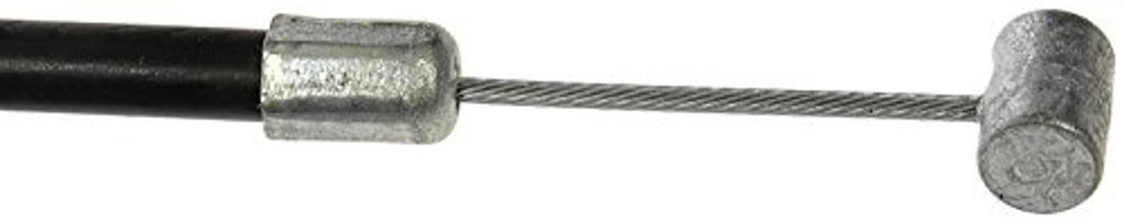 Hood release cable with braided wire and crimped metal blocks, gray latch end.