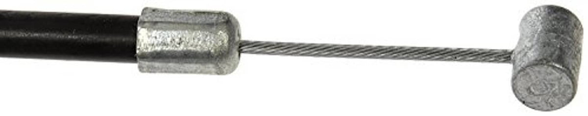 Hood release cable with braided wire and crimped metal blocks, gray latch end.