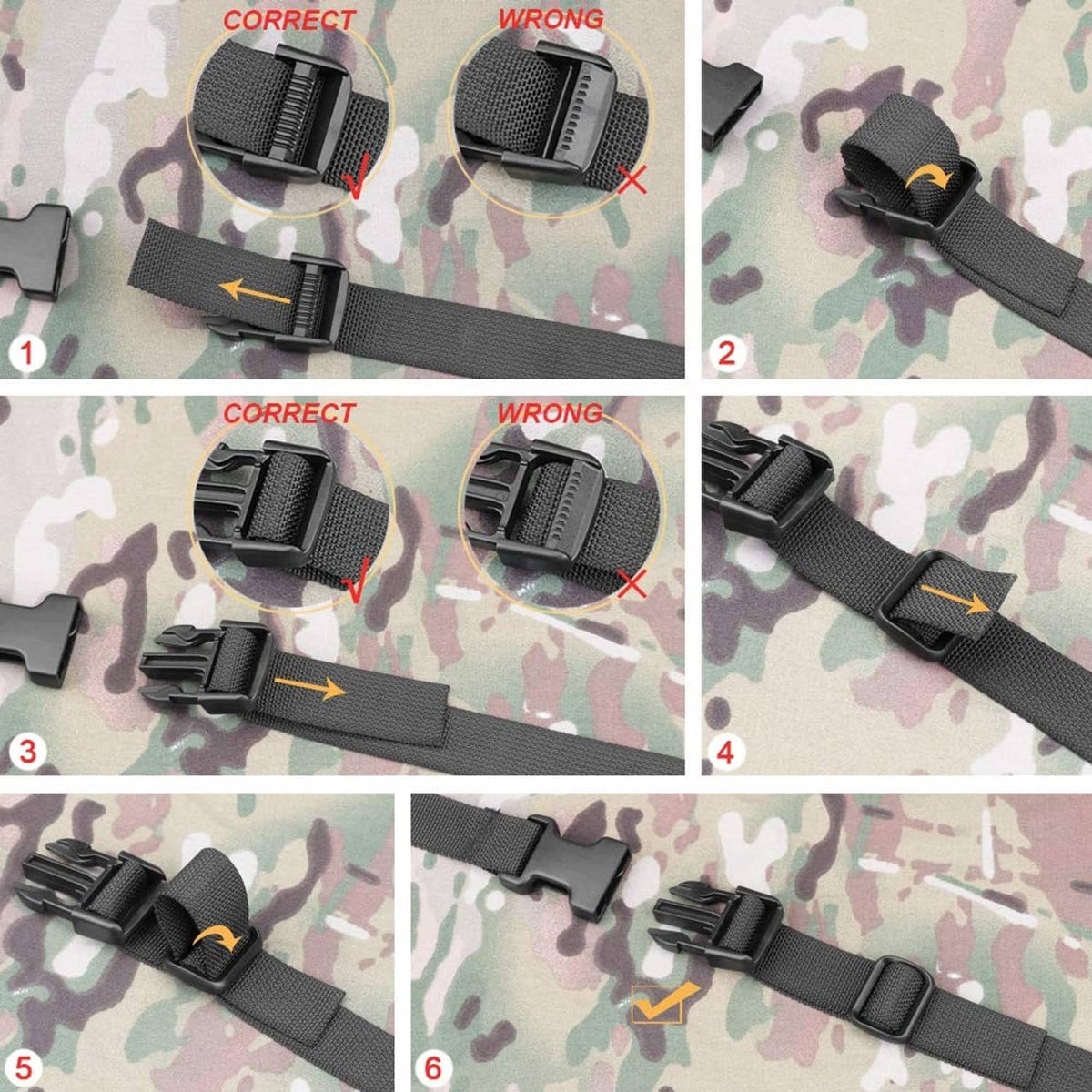 Dark gray packing strap buckle placement for secure fastening, adjustable 1-inch webbing