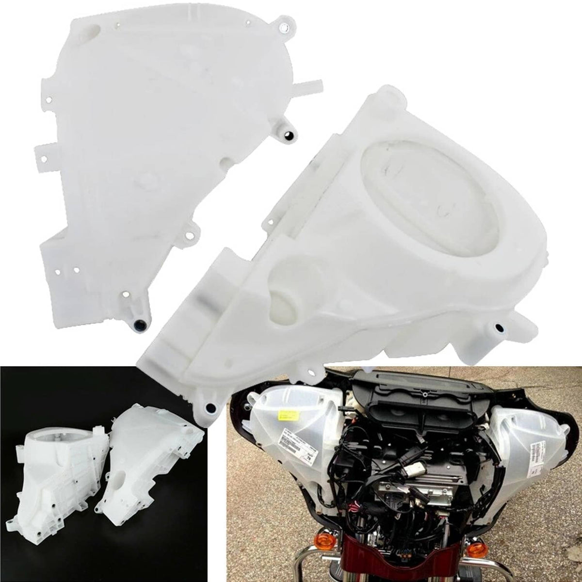 White inner fairing speaker covers with oval openings and mounting holes, pair