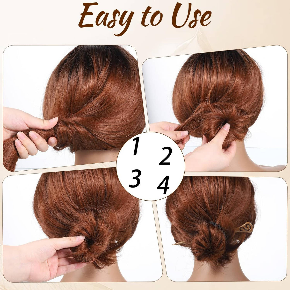 Two brown wooden hair sticks shown for easy bun styling on hair