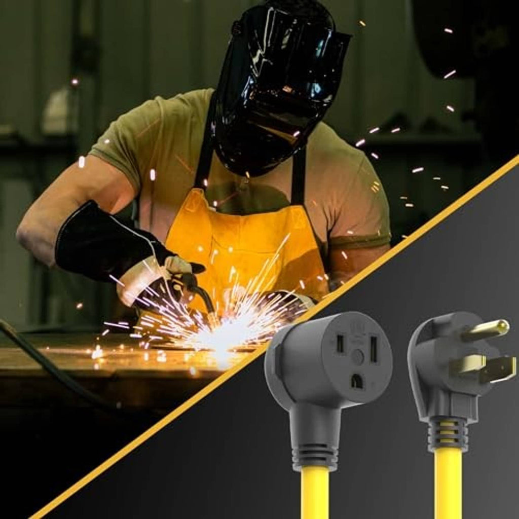 Yellow welding extension cord with NEMA 6-50P plug and 6-50R receptacle