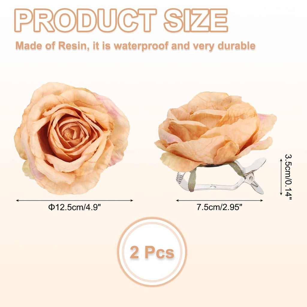 Two-piece apricot artificial rose curtain tiebacks with rosette flower heads