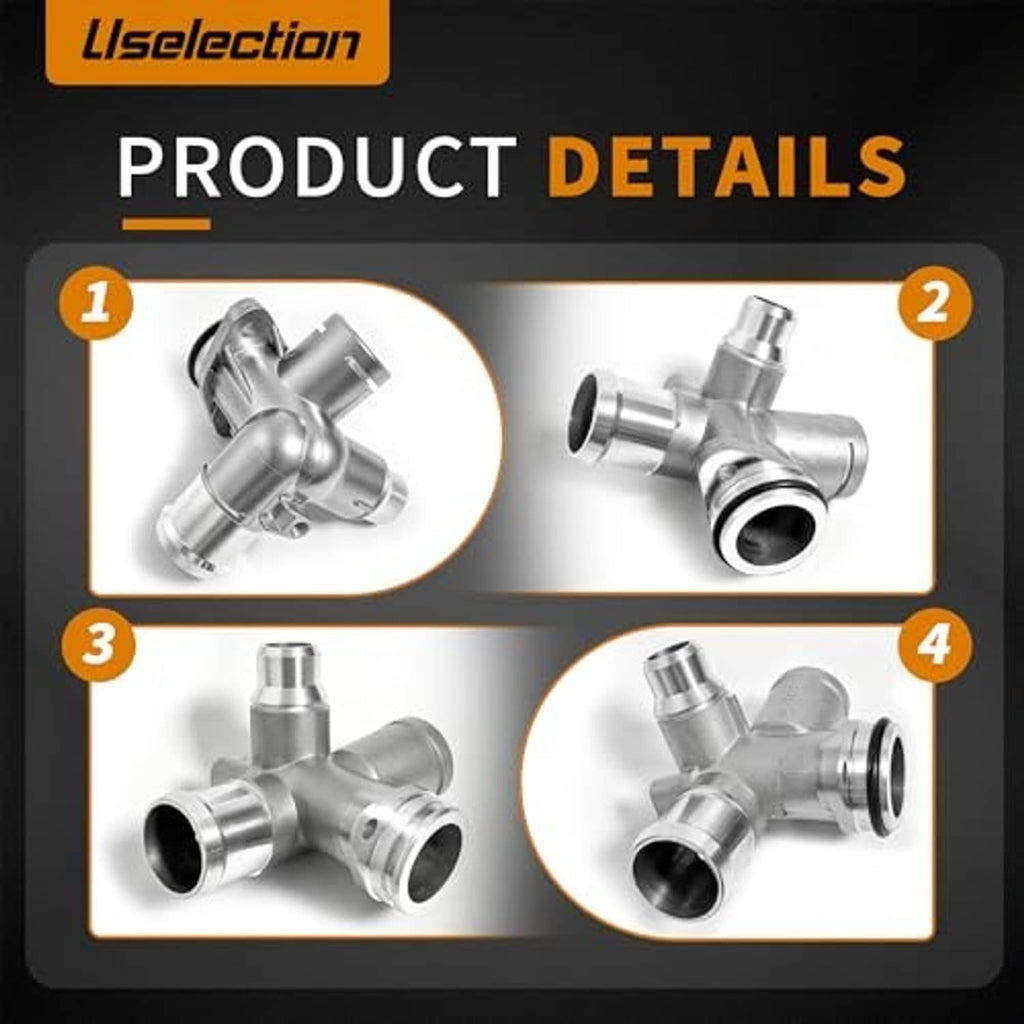 Aluminum coolant hose connector with angled branch and large circular inlet outlet