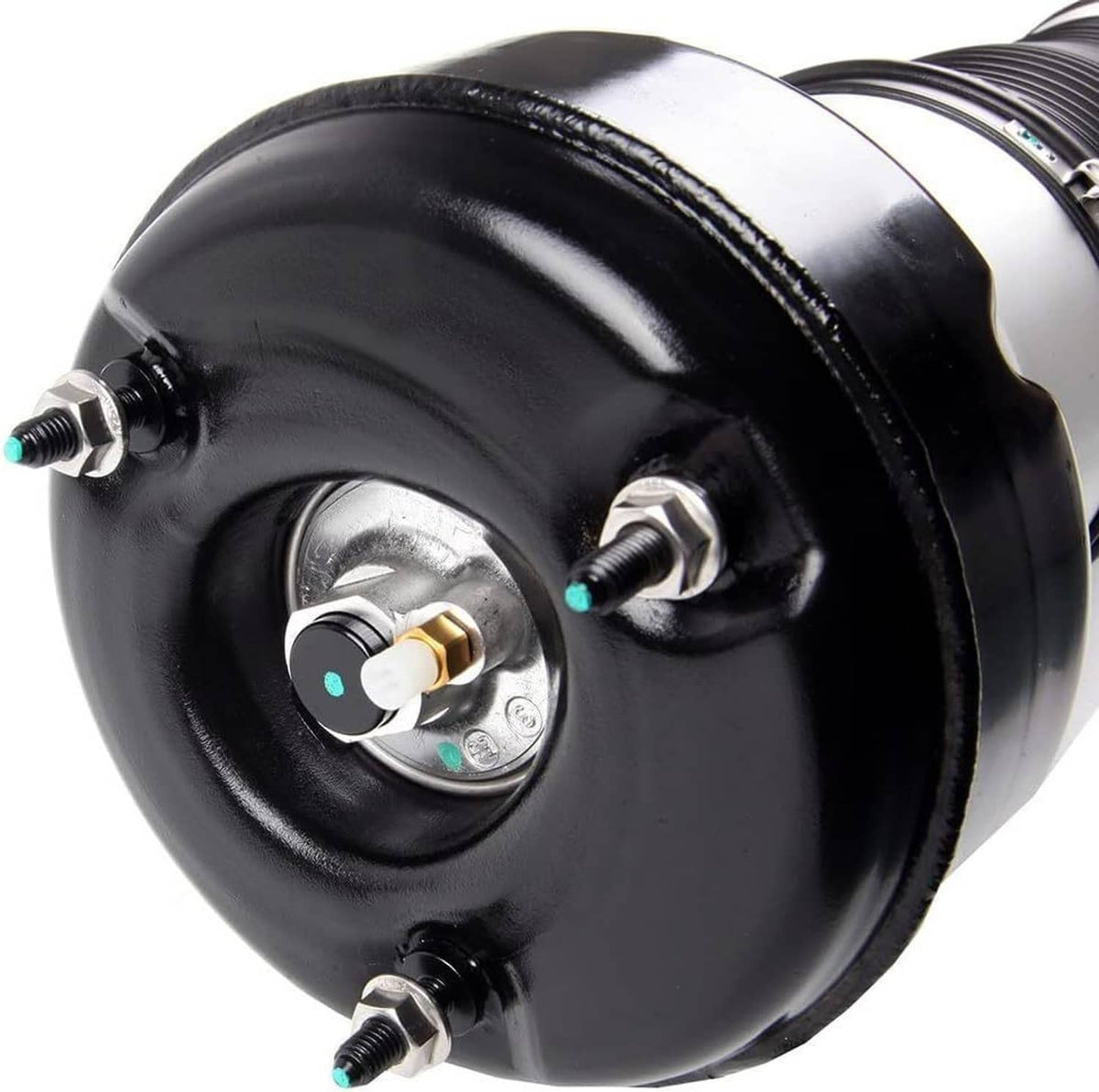 Right front air suspension strut air spring cap with two bolt fittings and connector