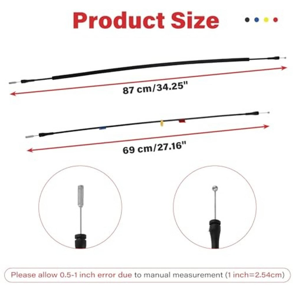 Door latch cable size diagram with two length options labeled in cm and inches