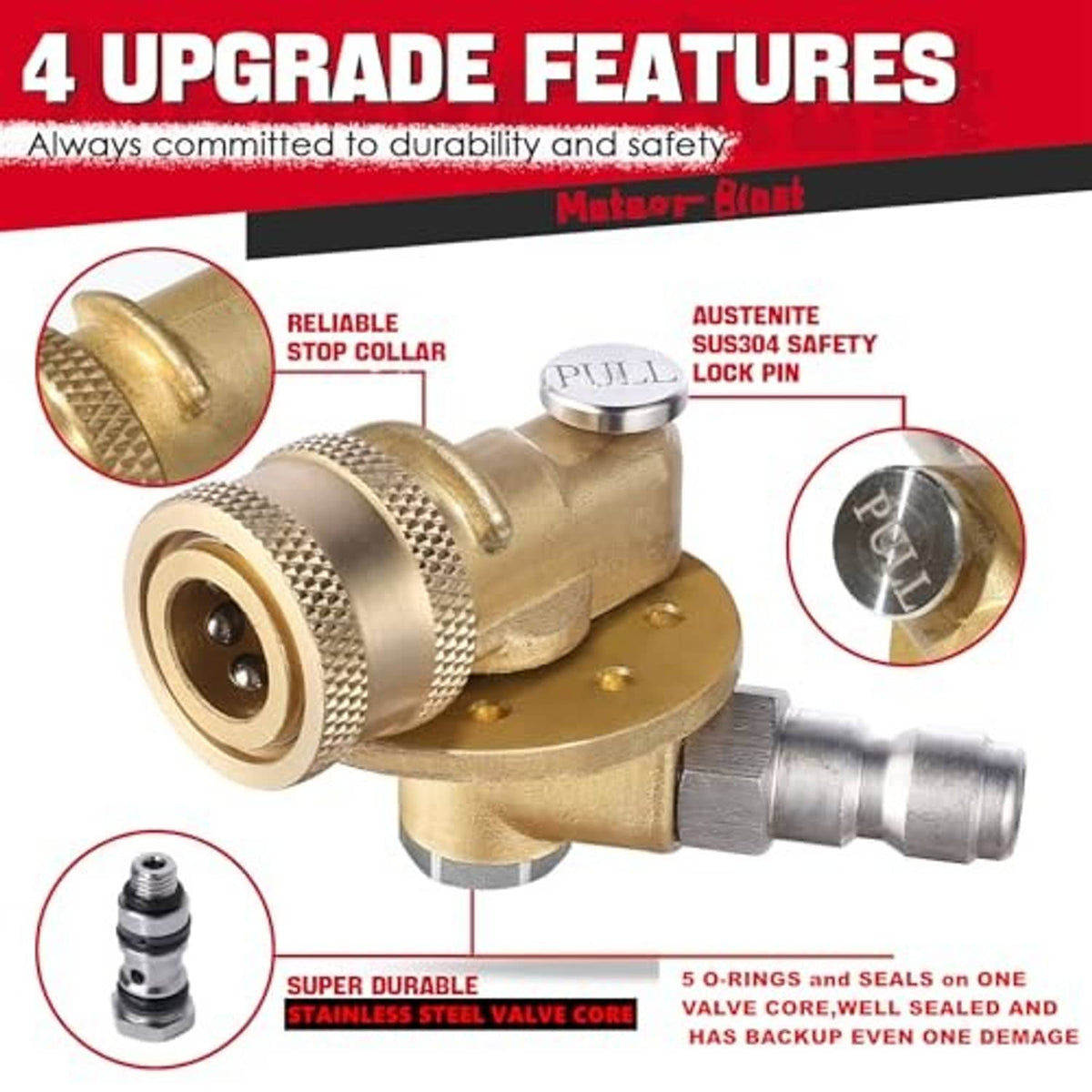 Brass pivot coupler with textured stop collar and pin-secured swivel head
