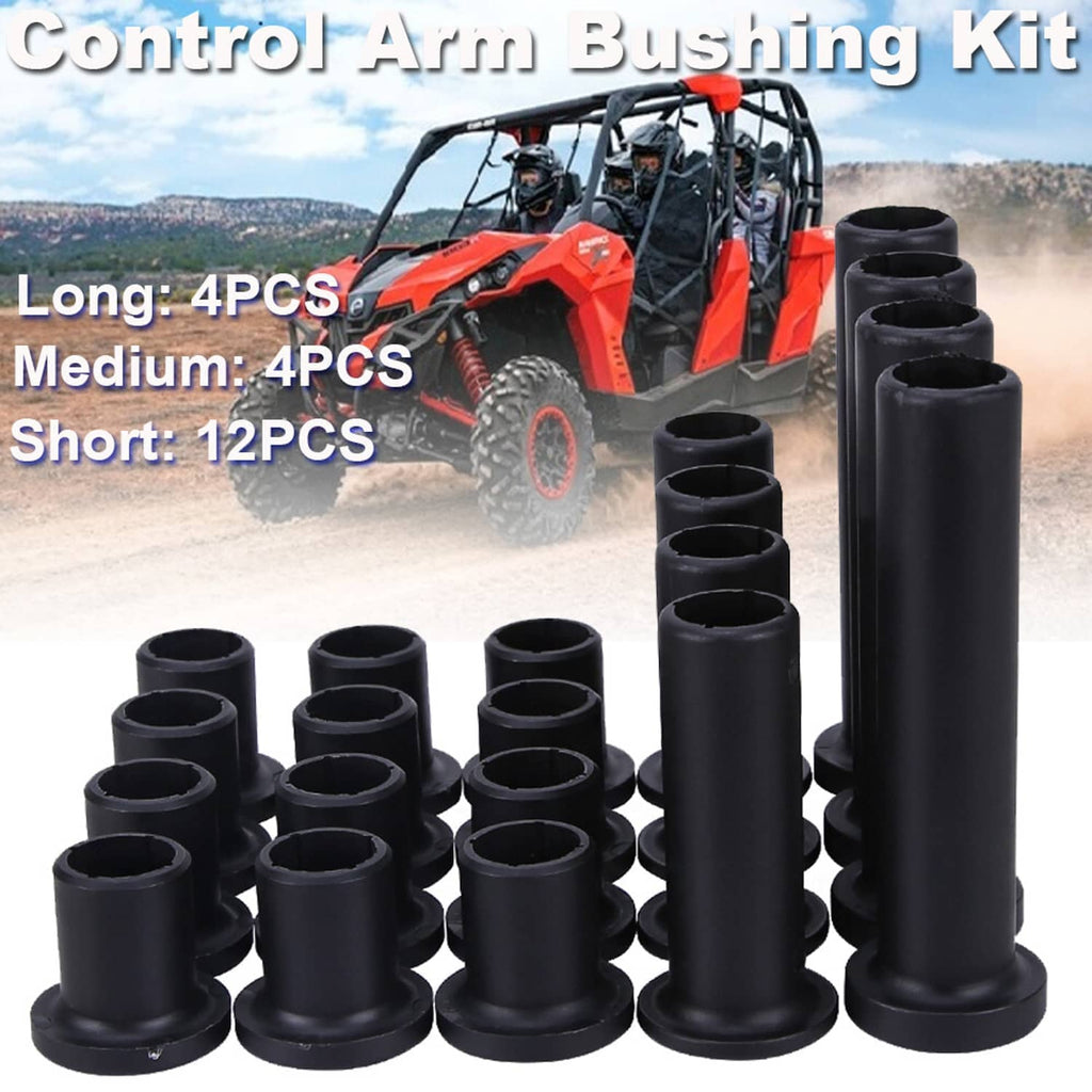 Black control arm bushing set, long and medium sleeves with flange bases
