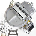 Aluminum 2BBL carburetor with electric choke, silver finish and mounting bracket