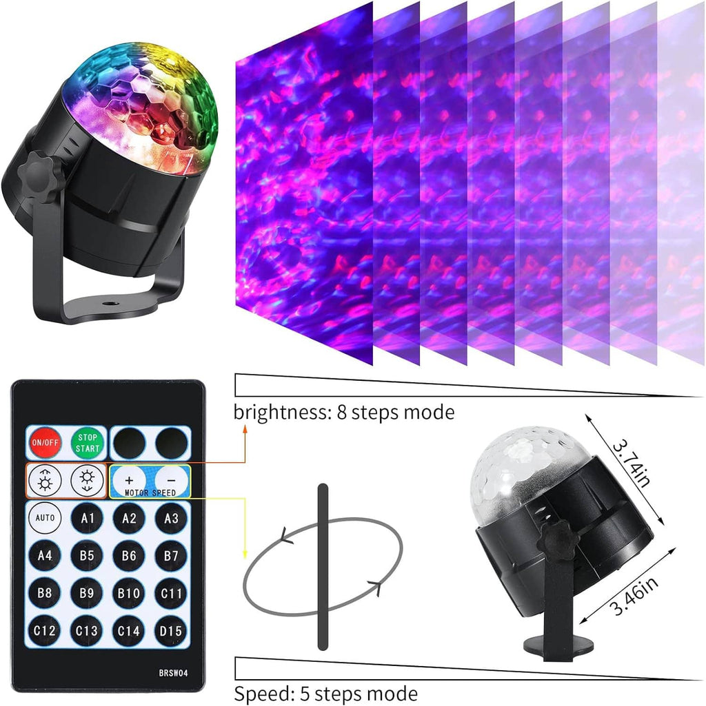 Outdoor water light projector with rainbow wave lens and remote mode controls
