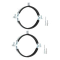 Two-piece adjustable split-ring pipe clamp brackets with black rubber-lined rings