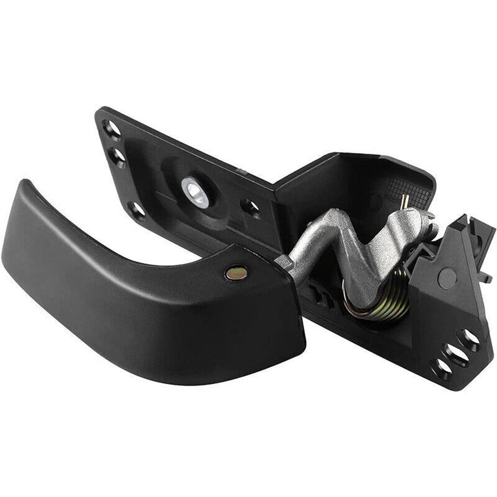 Black interior door handle repair kit with torsion spring and mounting plate.