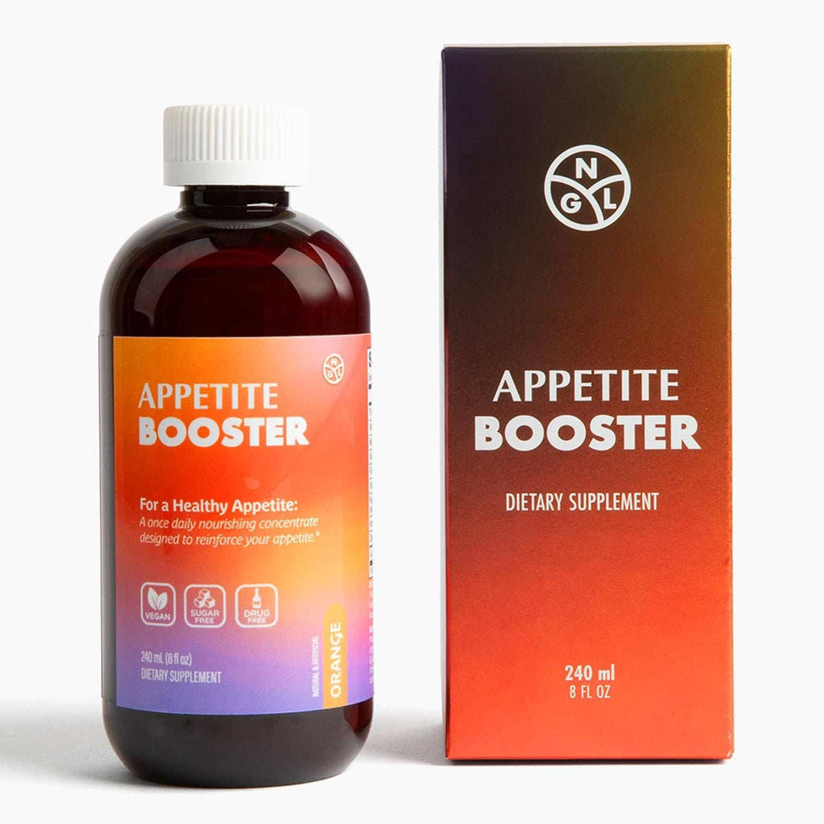 Appetite Booster dietary supplement bottle with orange product box