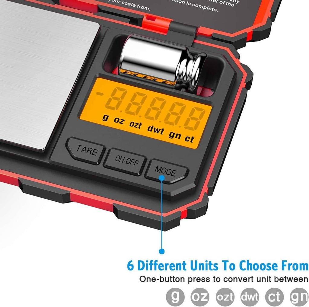Digital kitchen scale front controls with backlit LCD and tare, on/off, mode buttons