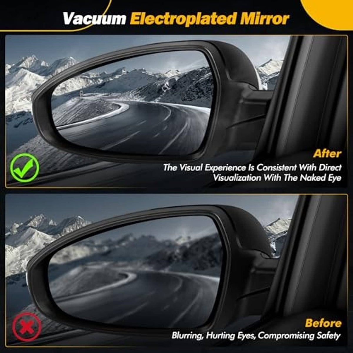 Vacuum electroplated mirror before-and-after, smoother reflective glass on left