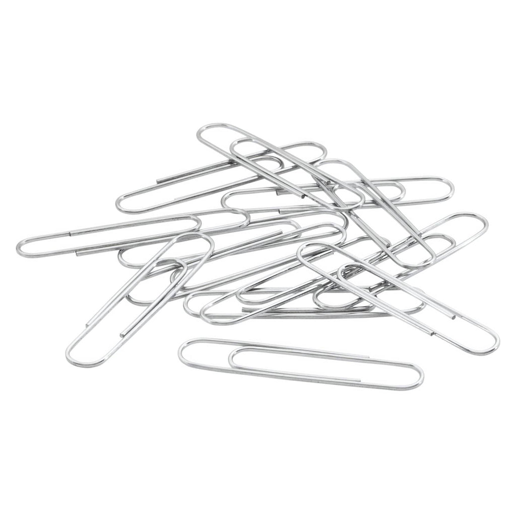 Jumbo silver smooth paper clips, assorted loose clips pile
