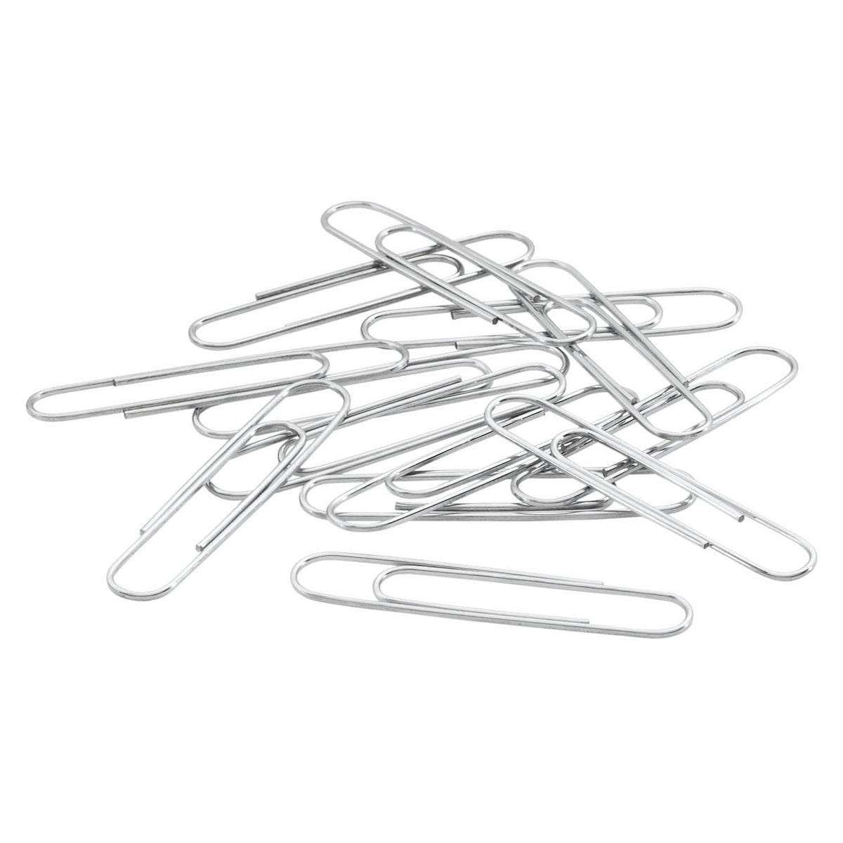 Jumbo silver smooth paper clips, assorted loose clips pile