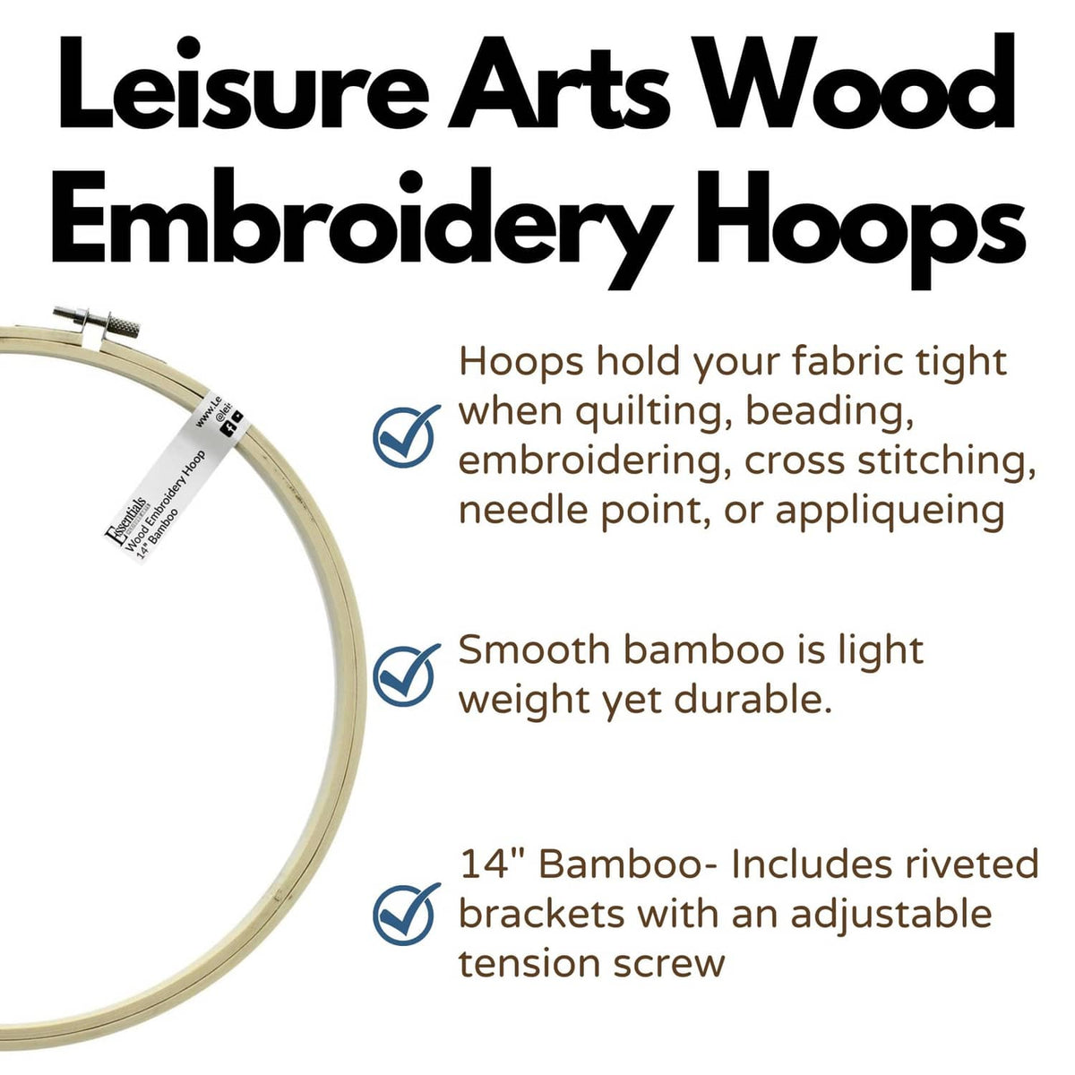 Bamboo embroidery hoop frame with metal tension clamp for stitching projects