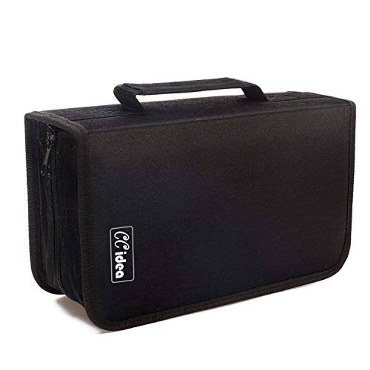 Black CD/DVD storage binder case with side zipper and carry handle