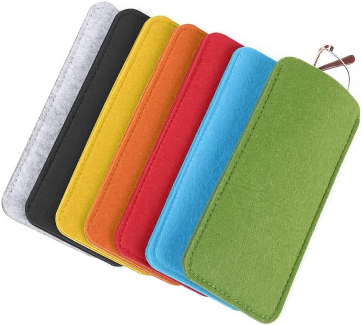 7-pack felt eyeglass case set, colorful slip-in pouches with stitched front