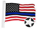 Embroidered polyester flag with American stars and stripes, blue stripe, and star medallion