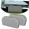 Gray dual axle tire cover with smooth padded top, protective wheel cover shell