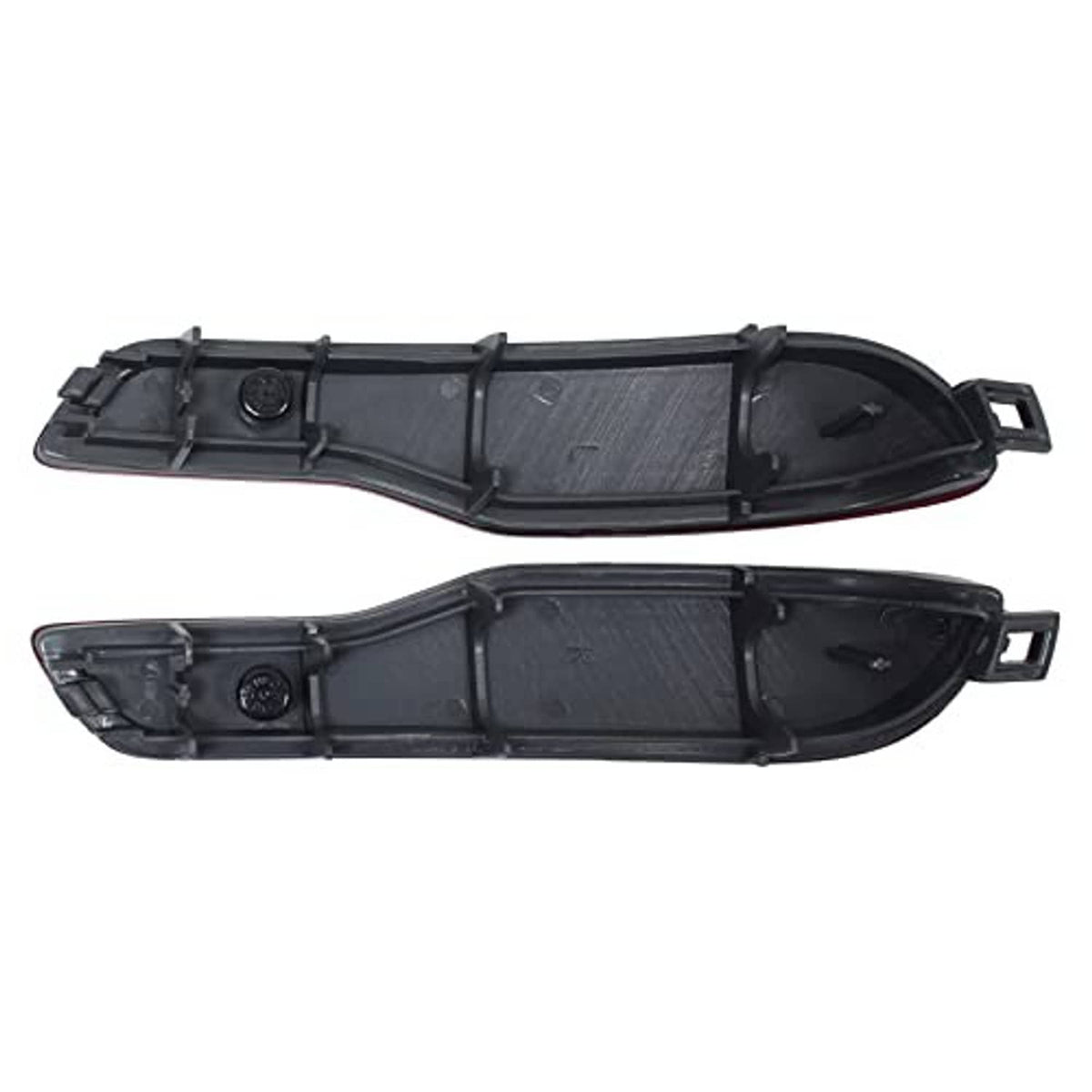Rear bumper reflector housings in black with mounting points and wiring openings