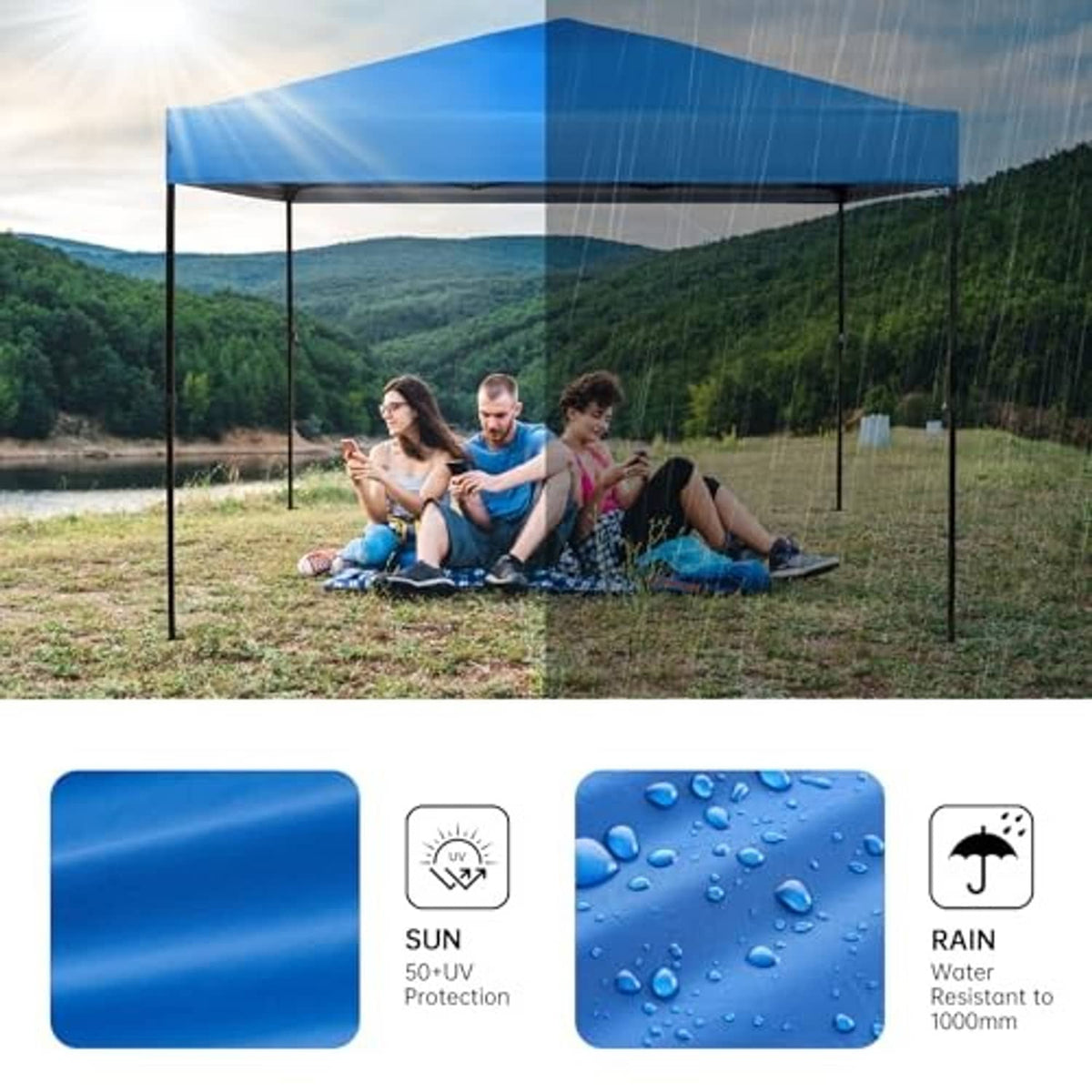 Blue waterproof replacement canopy top with UV and rain protection