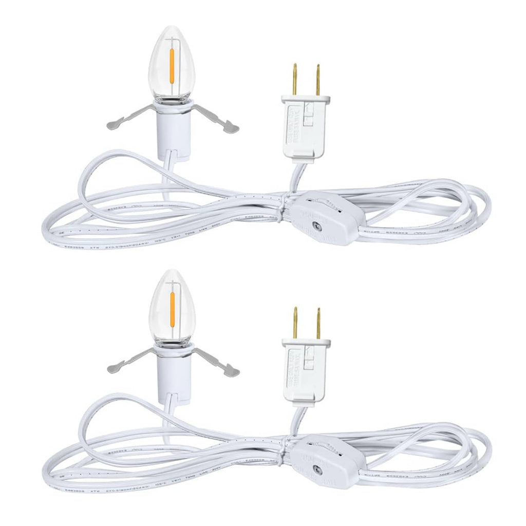 White accessory cord set with two C7 LED bulbs, E12 sockets, and plug.