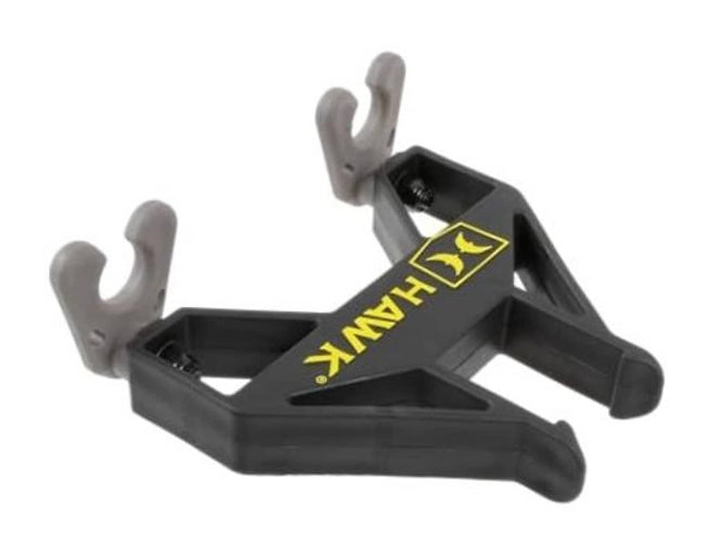 Hunting arrow stick quiver, black with gray prongs and yellow Hawk emblem