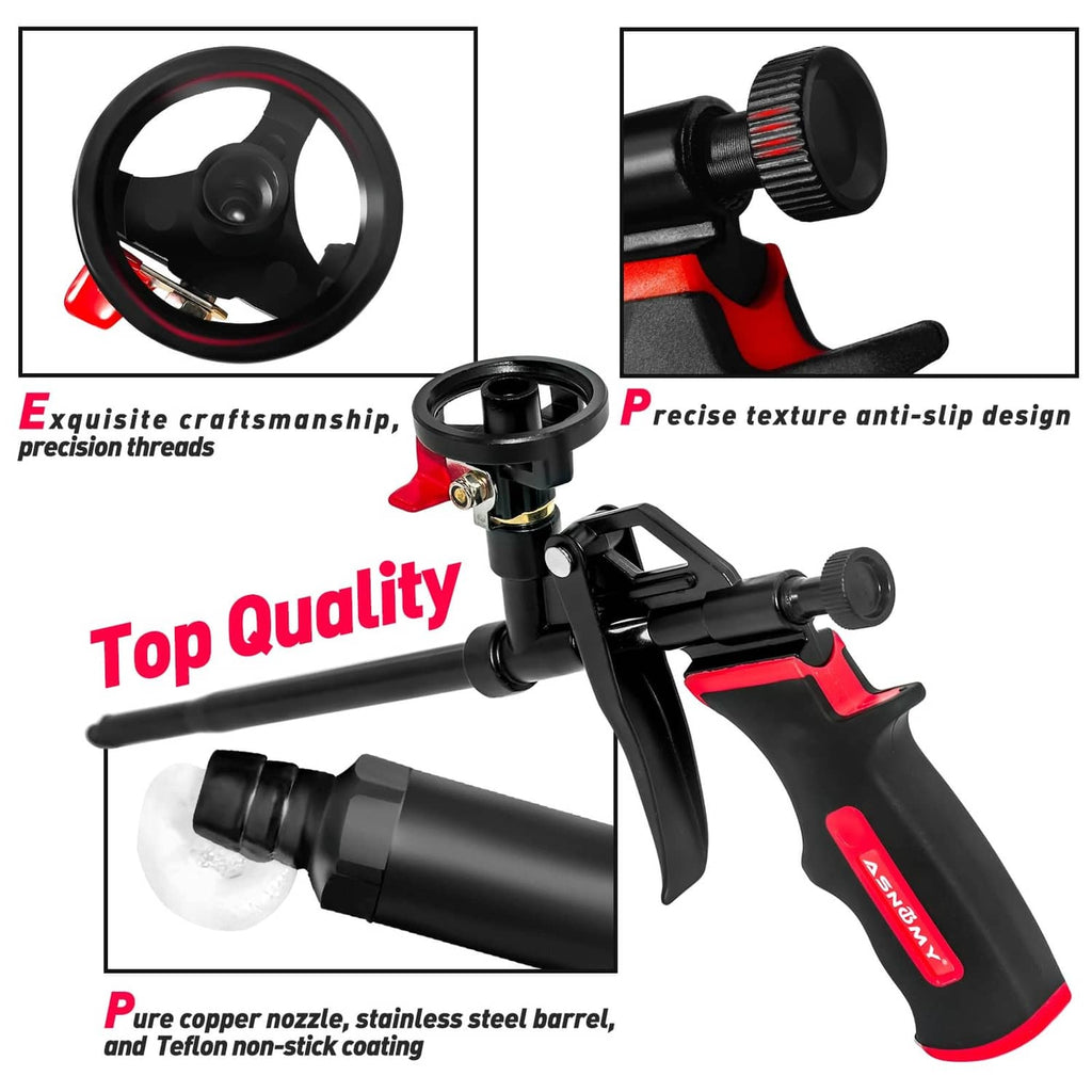 Expanding foam spray gun with anti-slip handle, copper nozzle, stainless steel barrel
