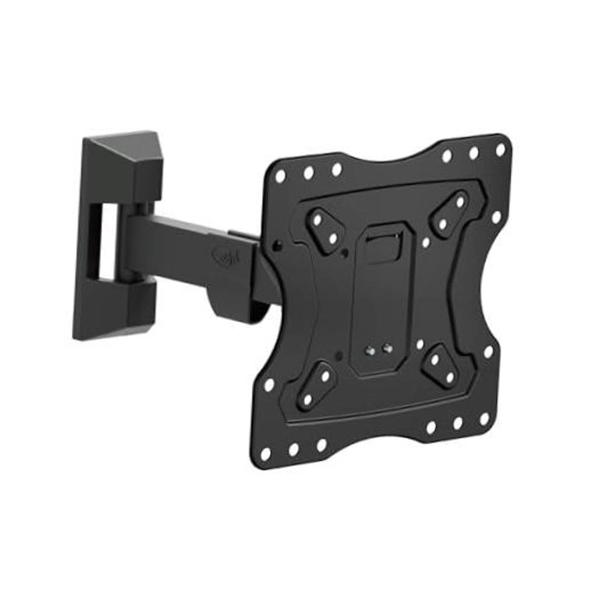 Black full-motion TV wall mount bracket with wall plate and support arm
