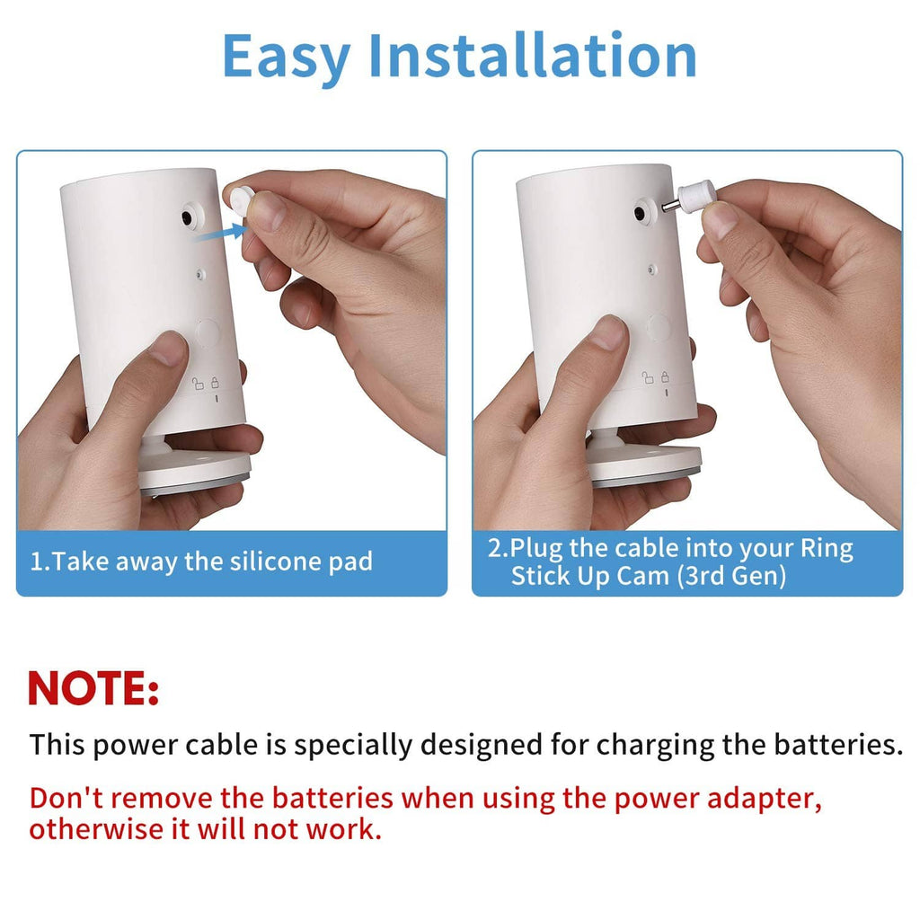 Alertcam charging cable and adapter plug for Ring stick up cam battery (3rd Gen)