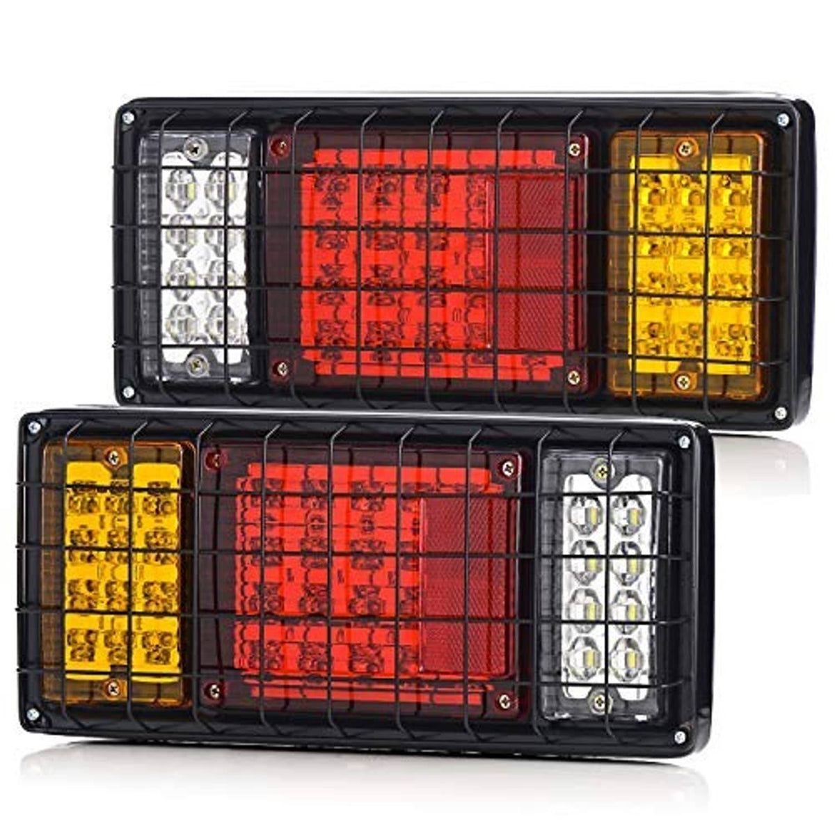 Pair of LED truck tail light bars showing clear white, red, and amber chambers