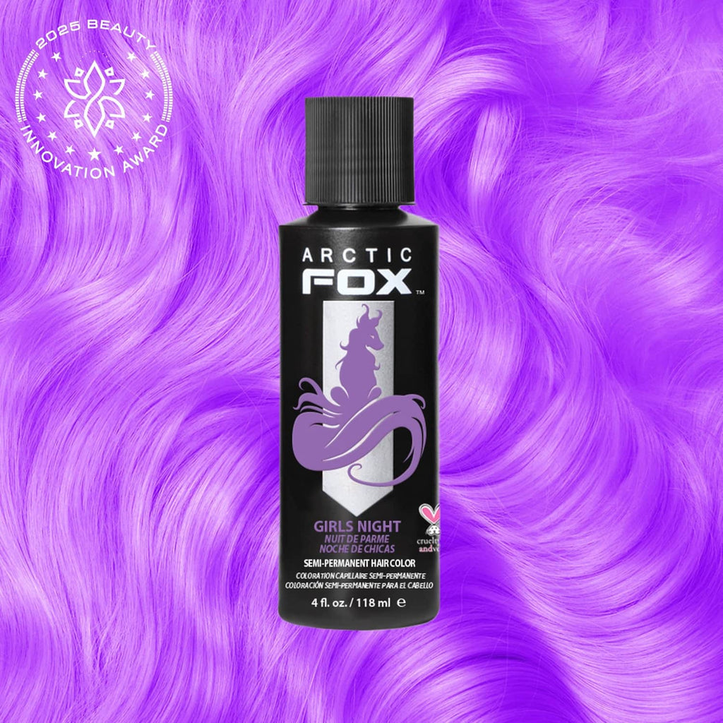 Semi-permanent hair color bottle with purple Girls Night label, 4 fl oz