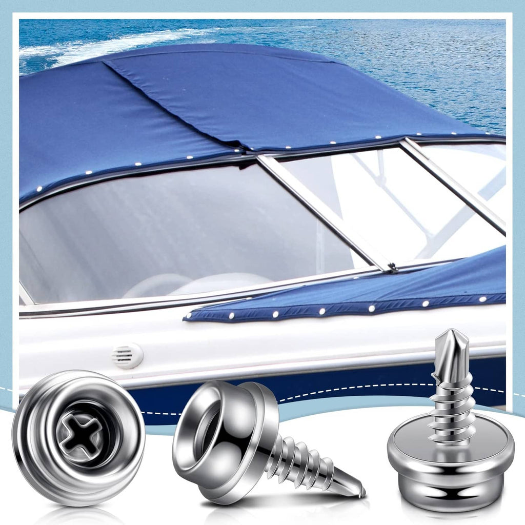 Stainless steel boat cover snap fasteners with threaded screws and round base studs