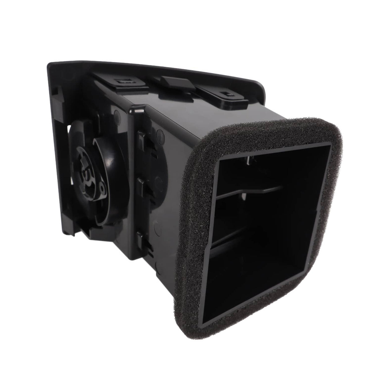 Black A/C vent insert with open rectangular face and internal grille, foam surround