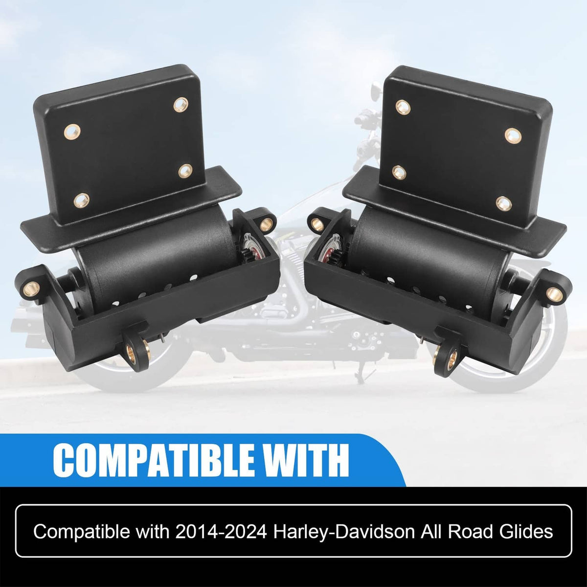 Set of black glove box hinges with square mounting plates and pivot brackets