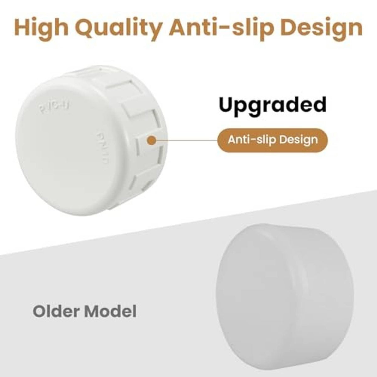 White PVC threaded pipe cap with anti-slip top surface