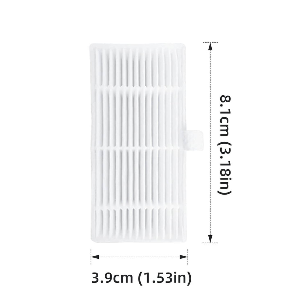 White pleated HEPA filter cartridge, rectangular; 3.9 x 8.1 cm