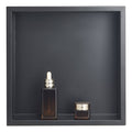 Black recessed shower wall shelf niche with open frame, 13 x 13 inches
