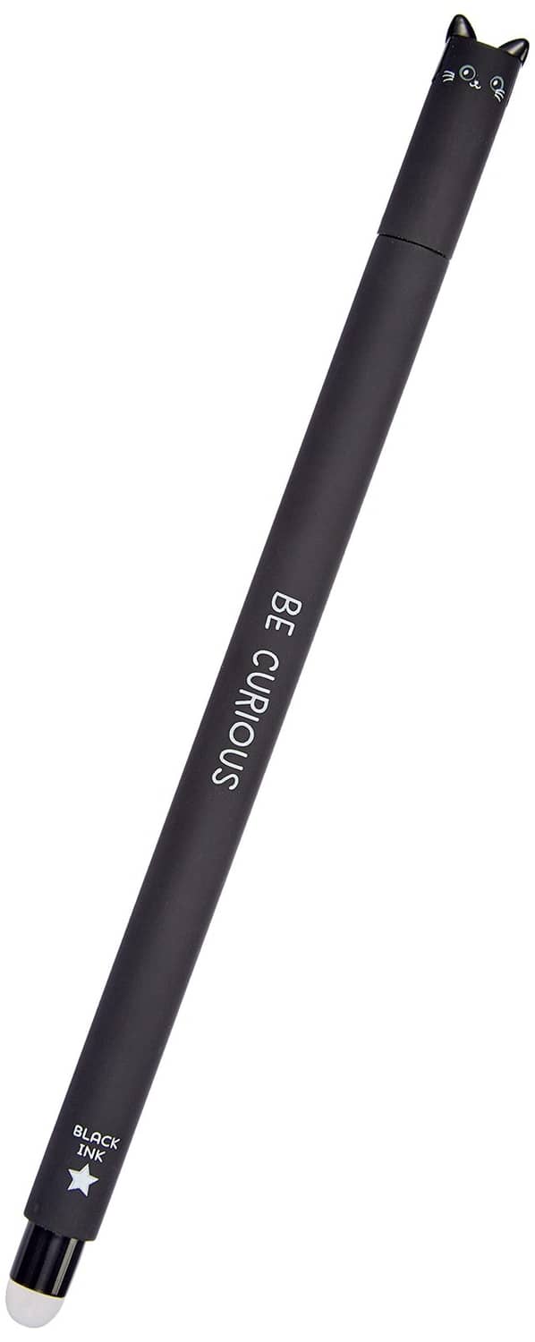Erasable gel pen with black ink, cat-ear cap, 0.7 mm tip
