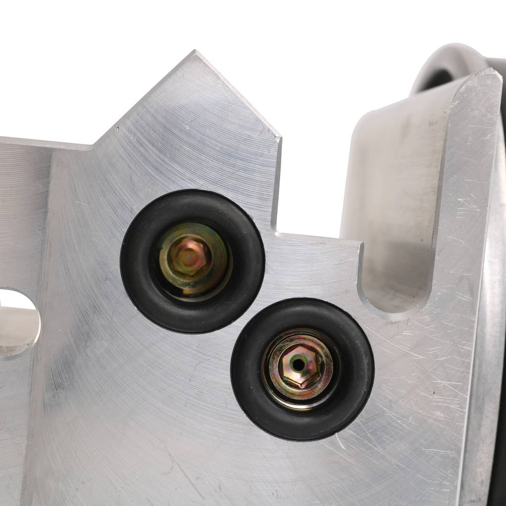 Air dryer close-up of two round ports with protective caps and metal mounting surfaces