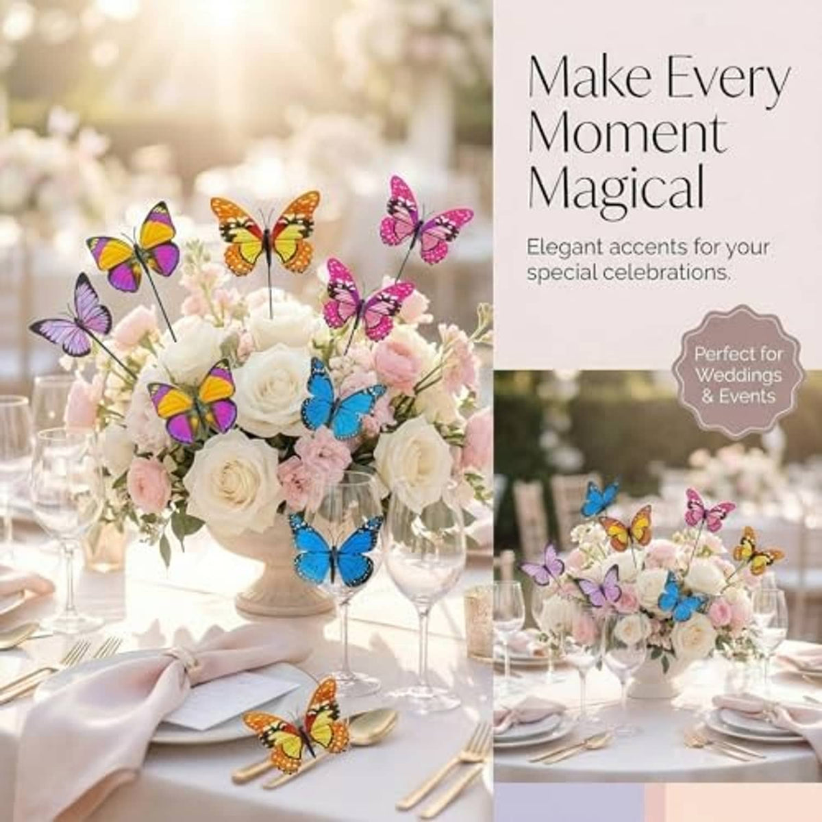 Colorful butterfly picks for table and centerpiece decor, multicolored wings