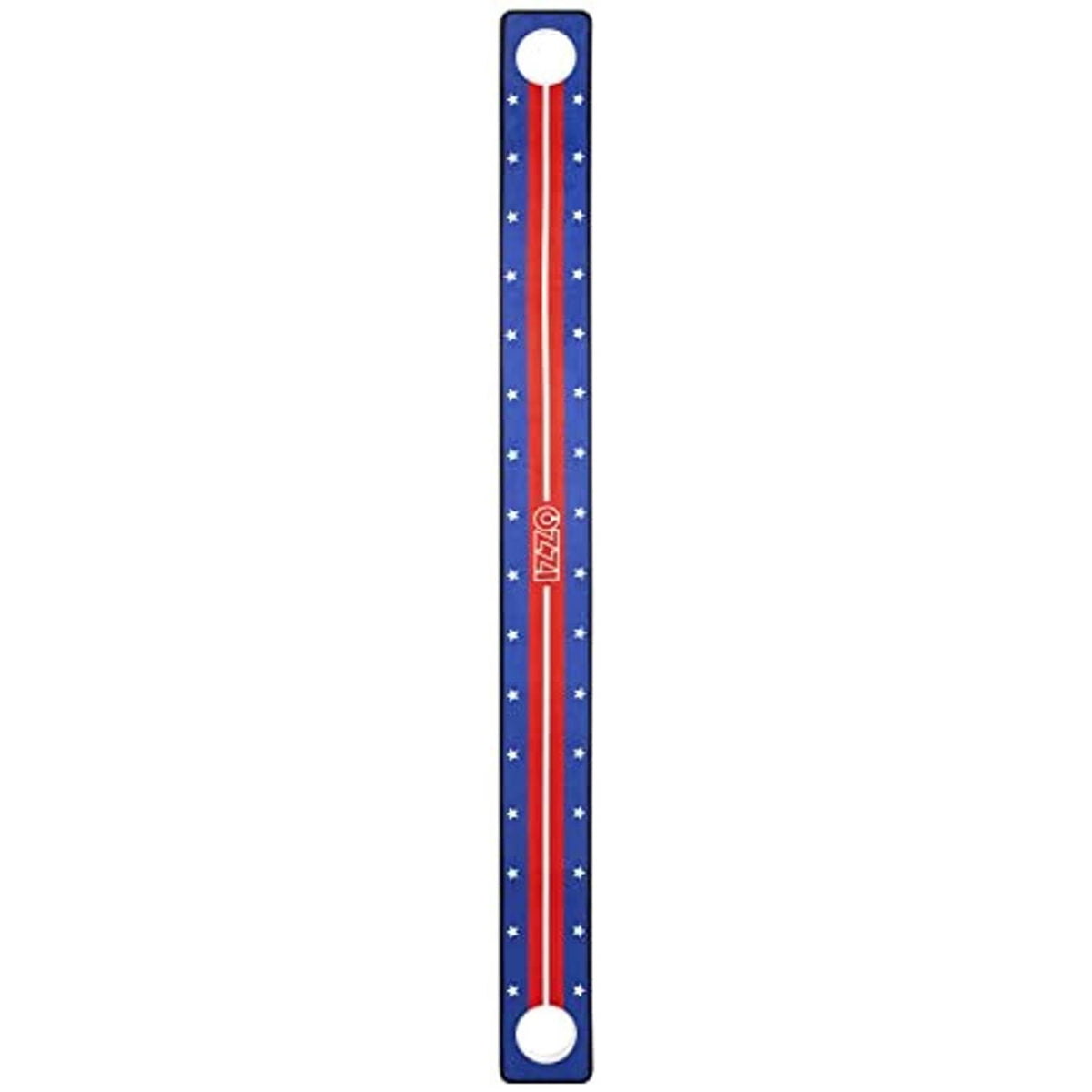 Golf putting mat end section with round cup; blue felt with star pattern and border.