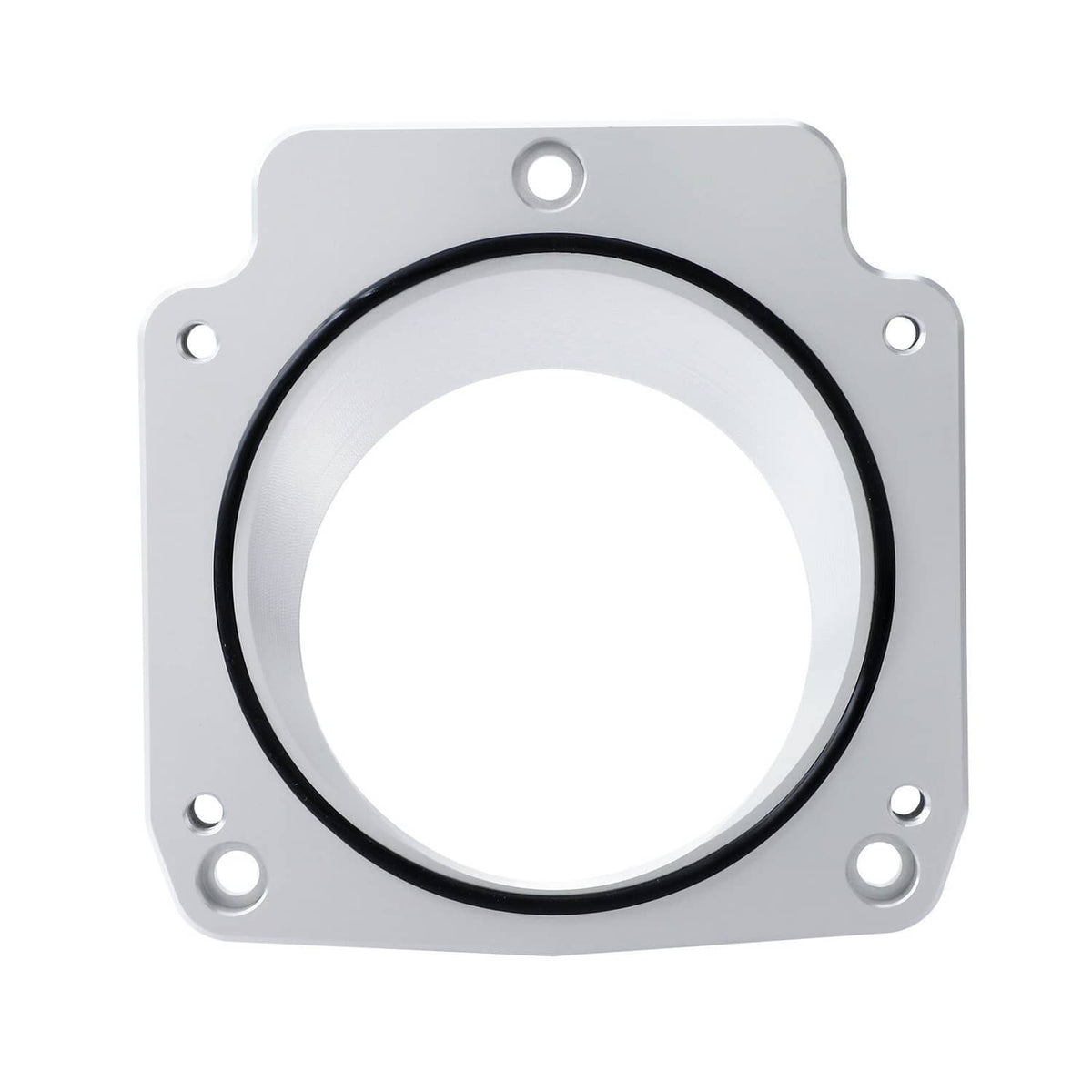 Throttle body adapter sealing ring with black gasket and silver square mounting flange