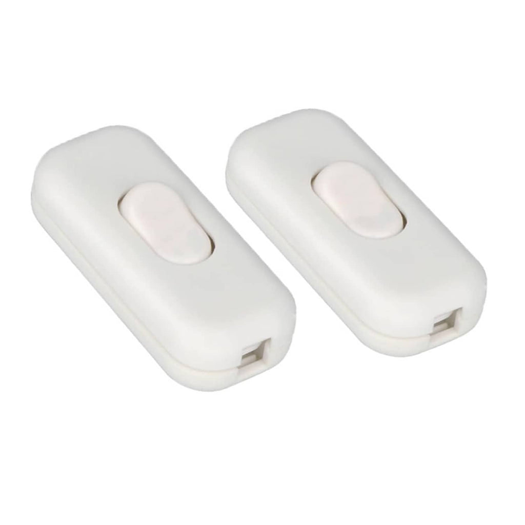 Inline cord switch, white two-pack with oval rocker on/off buttons.