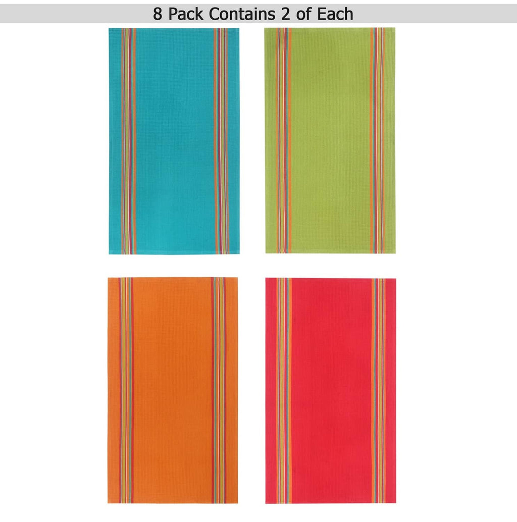 Multi-striped cotton kitchen towels, 8-pack shown as four colorways