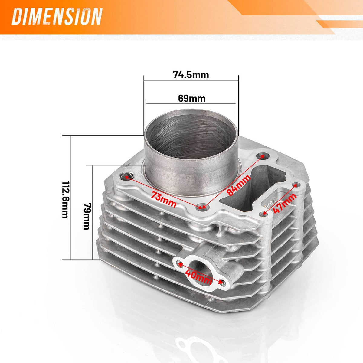 Cylinder piston and top end kit cylinder with dimension markings and measurement callouts